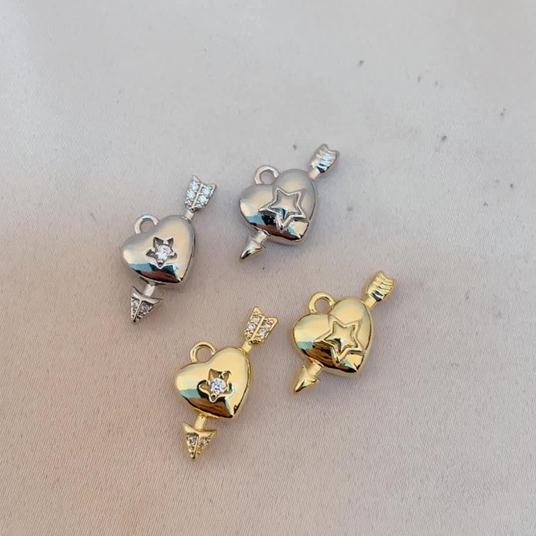 3pc Copper Inlaid Synthetic Zirconia Arrow Through Heart Pendant Set